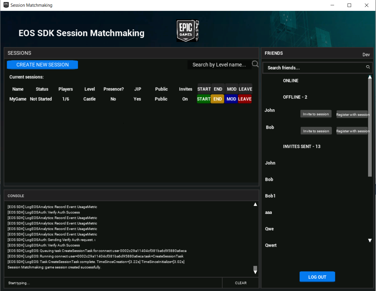 Example of matchmaking in the Sessions Matchmaking Sample.