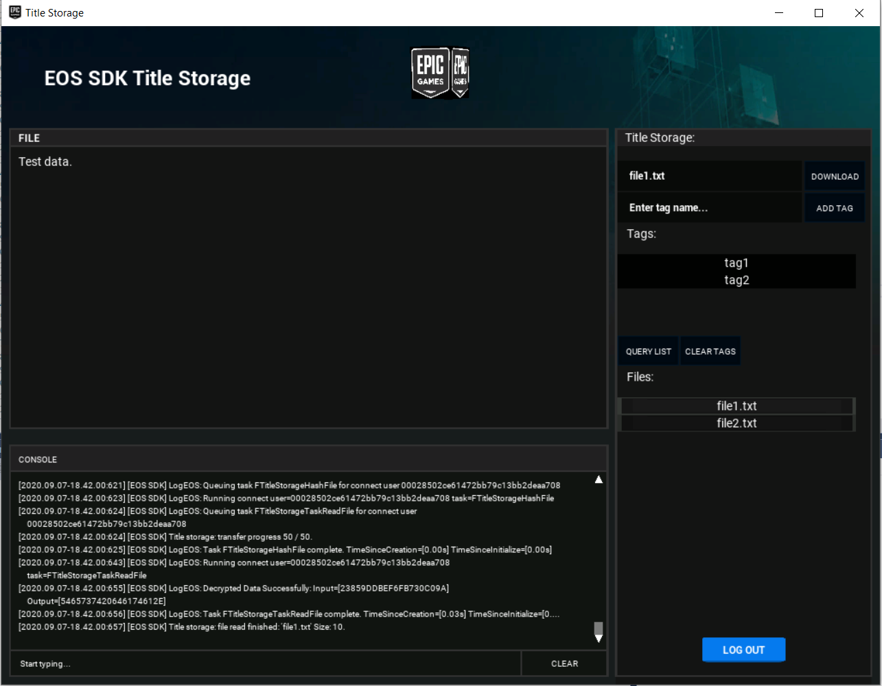 Epic Screen Sample EOS SDK title storage sample